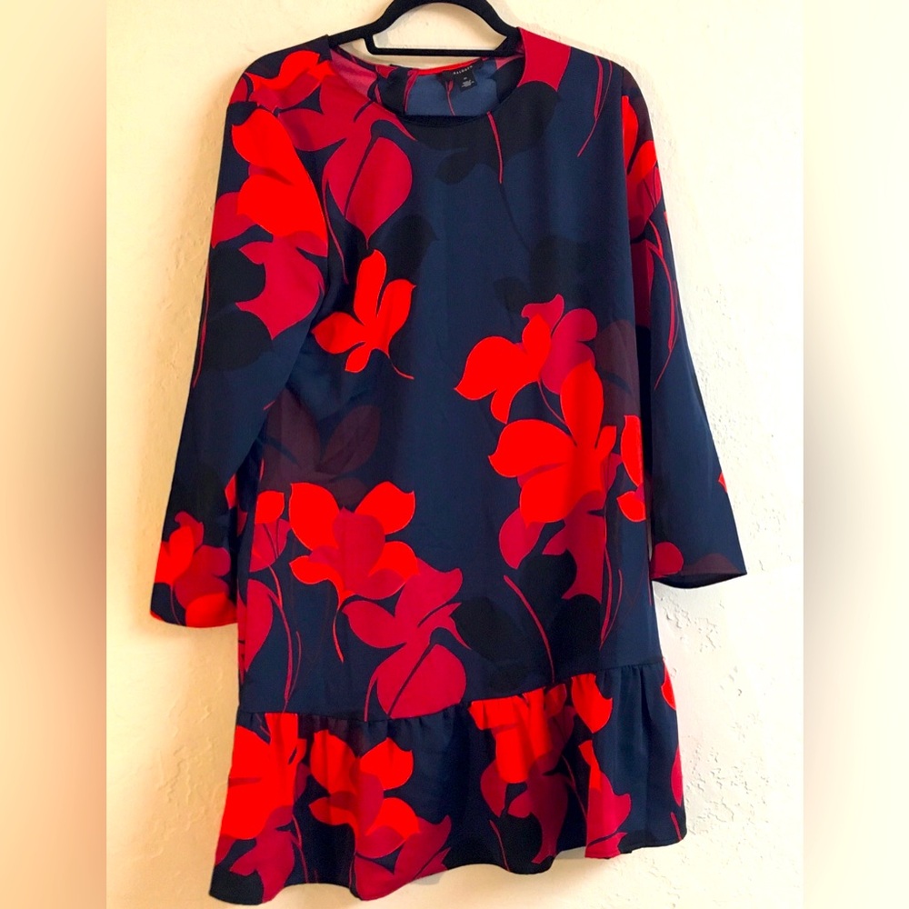 Halogen Long Sleeve Ruffle Floral Shift Dress Medium Spring Easter Party